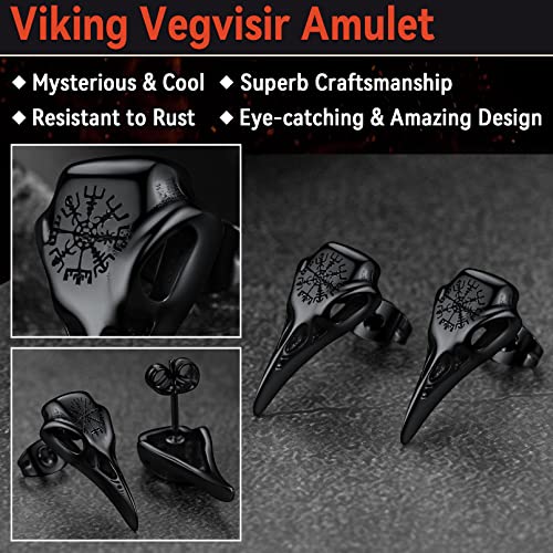 FaithHeart Raven Stud Earrings for Women Men, Stainless Steel Punk Gothic Norse Viking Crow Ear Studs with Delicate Gift Packaging