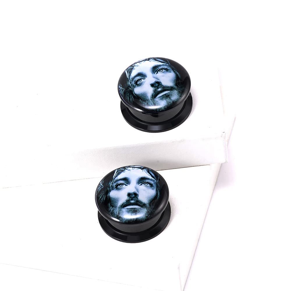 1 Pair Acrylic Solid Screw On Ear Plugs Tunnels Jesus Christ Epoxy Allergy Free 2g - 1 Inch Stretcher Art Color Portrait Drawing For Women For Men Body Piercing Jewelry