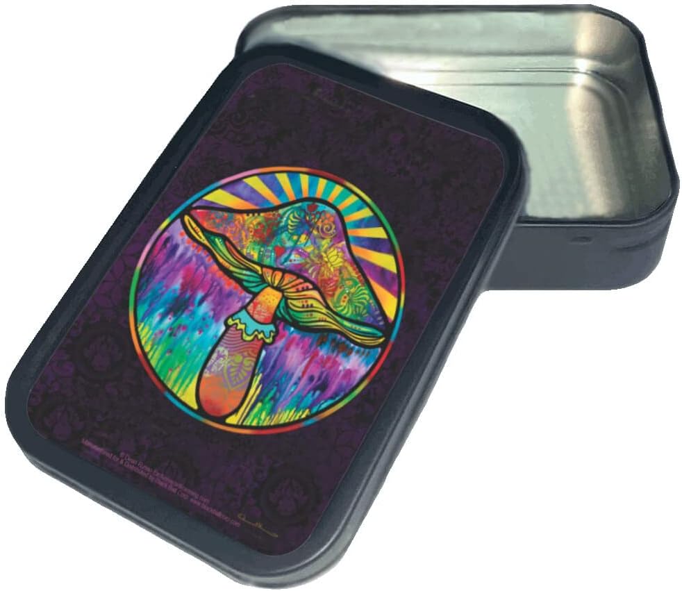 Stash Tins - Psychedelic Mushroom by Dean Russo Storage Container 4.37" L x 3.5" W x 1" H