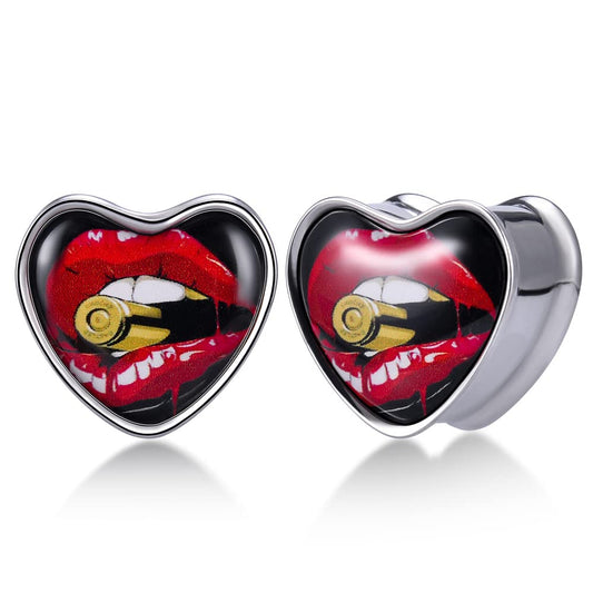 2PCS Stainless Steel Heart Ear Gauges Single Flared Expander Stretching Gauges for Ears