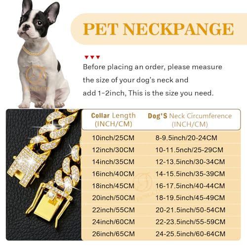 Silver Dog Chain Collar Diamond Cuban Link Dog Collar 13mm Wide Dog Necklace Metal Cat Chain Pet Crystal Collar Jewelry Accessories for Small Medium Large Dogs Cats(10inch)