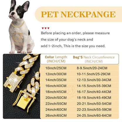 Silver Dog Chain Collar Diamond Cuban Link Dog Collar 13mm Wide Dog Necklace Metal Cat Chain Pet Crystal Collar Jewelry Accessories for Small Medium Large Dogs Cats(10inch)