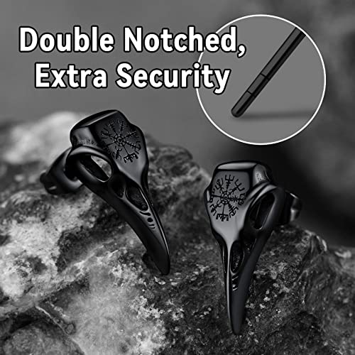 FaithHeart Raven Stud Earrings for Women Men, Stainless Steel Punk Gothic Norse Viking Crow Ear Studs with Delicate Gift Packaging