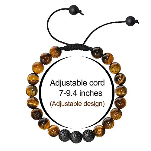 M MOOHAM Natural Stone Bracelets for Men - 8mm Tiger Eye | Matte Agate | Lava Rock Bracelets for Men Teen Boys Gifts Fathers Day Anniversary Birthday Gifts for Him