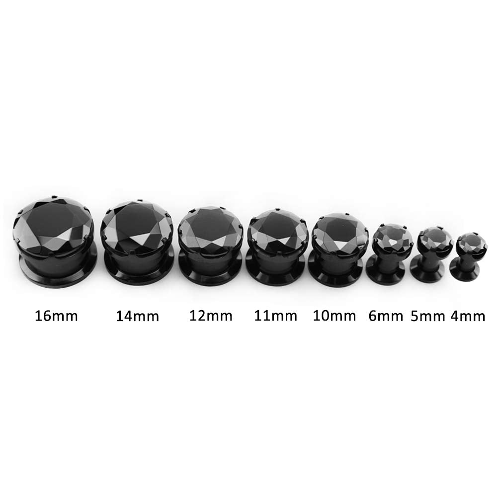 ZS Black CZ Stone Ear Gauges Stainless Steel Screw Plugs Tunnel Ear Expander Stretcher Piercing