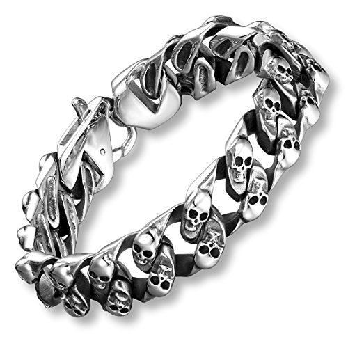 Urban Jewelry Skull Head Gothic Biker Bracelet for Men 316L Stainless Steel Mens Link Bracelet