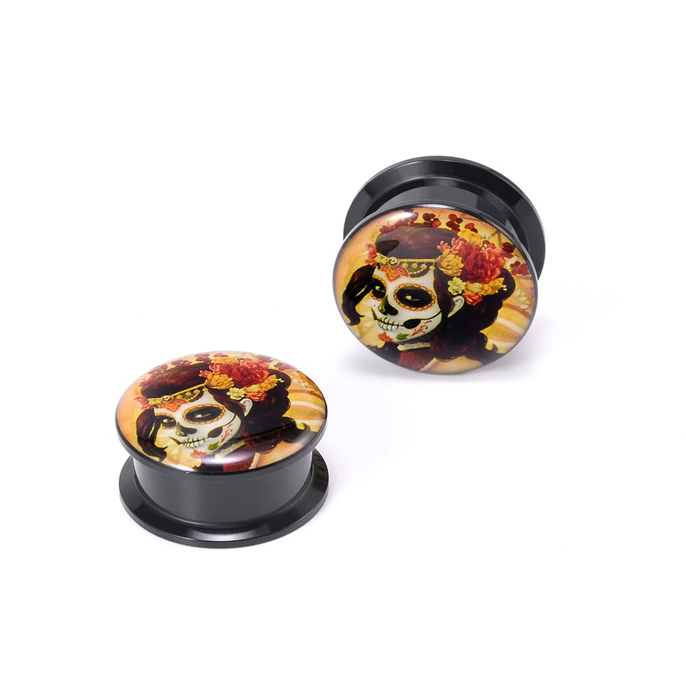 1 Pair Acrylic Solid Screw On Ear Plugs Tunnels Santa Muerte Death Goodness Resin Allergy Free Stretcher For Women Men Body Piercing Jewelry