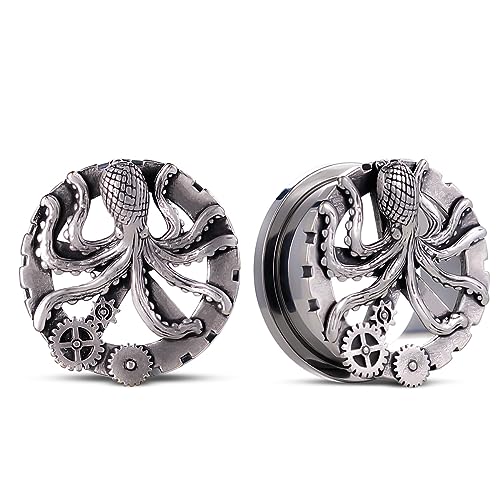 1 Pair Ear Gauge Flesh Tunnels Punk Retro Octopus Hollow Mushroom Double Flared Plug Expander Stretcher Women Body Piercing Jewelry