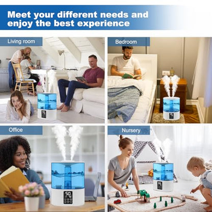 6L Humidifiers for Bedroom Large Room Home, Cool and Warm for Baby and Plants Mist Top Fill Desk Humidifiers Essential Oil Diffuser, Quiet with Adjustable Mist,360°Nozzle-Black