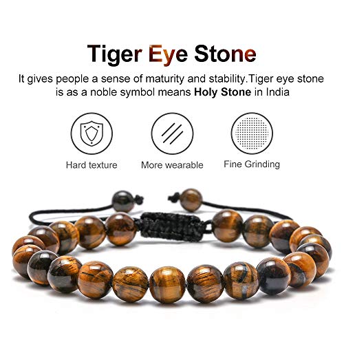 M MOOHAM Natural Stone Bracelets for Men - 8mm Tiger Eye | Matte Agate | Lava Rock Bracelets for Men Teen Boys Gifts Fathers Day Anniversary Birthday Gifts for Him