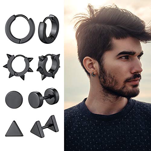 FaithHeart Cool Earrings Set Viking Runes Stuff/Eye of Horus/Cross Black Studs/Hoops Earrings for Men Women with Delicate Packaging