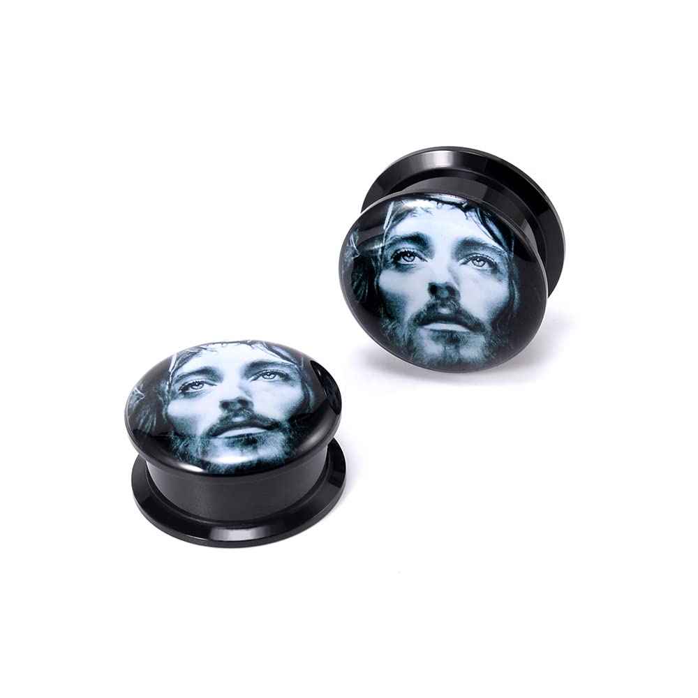1 Pair Acrylic Solid Screw On Ear Plugs Tunnels Jesus Christ Epoxy Allergy Free 2g - 1 Inch Stretcher Art Color Portrait Drawing For Women For Men Body Piercing Jewelry