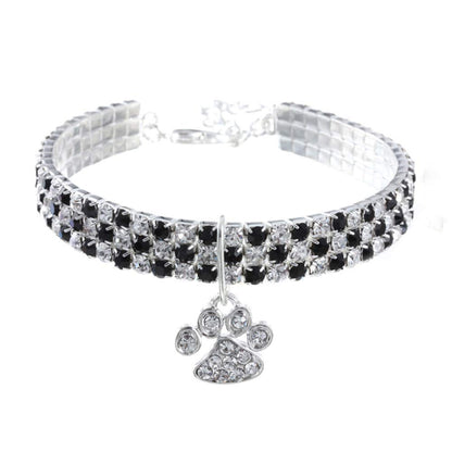 Pet Collar with Diamonds, Adjustable Crystal Diamond Elastic Heart Claw Pendant Wedding cat and Dog Small pet Necklace Jewelry