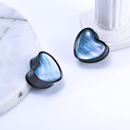 2PCS 8mm-25mm Pearl Shell Ear Gauges Saddle Tunnels 316L Stainless Steel Teardrop Heart Shape Double Flared Plugs Expander Stretcher Piercing