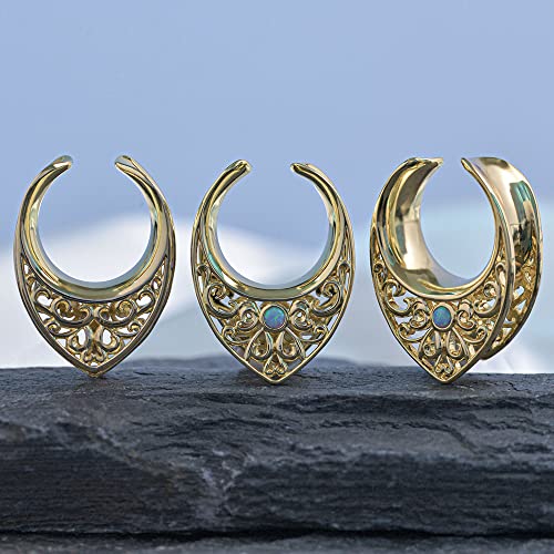 2PCS Opening Saddle Plugs Opal Ear Gauges Tunnels For Sretcher Expander Ears Elegant Floral Double Flared Piercing Earrings For Women 0g-1"