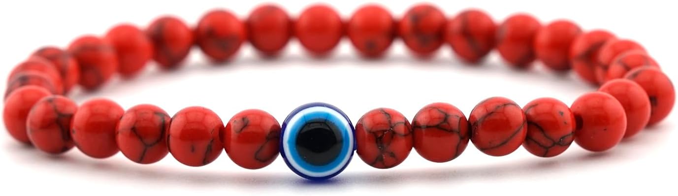 Natural Stone Agate Elastic Evil Eye Bracelet Kit with Charms Adjustable for Men Boyfriend for Gift Boys Stretch Bracelet for son Gifts 6mm