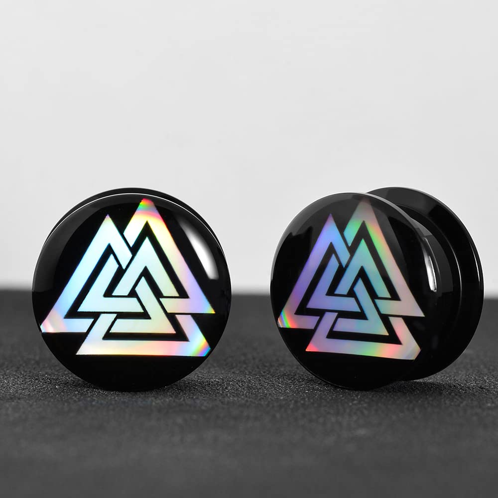 1 Pair Acrylic Solid Screw On Ear Plugs Tunnels Scandinavian Norse Viking Symbol Resin Allergy Free Stretcher For Women Men Body Piercing Jewelry