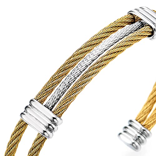 COOLSTEELANDBEYOND Men Women Stainless Steel Twisted Cable Adjustable Cuff Bangle Bracelet