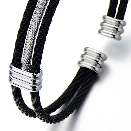 COOLSTEELANDBEYOND Men Women Stainless Steel Twisted Cable Adjustable Cuff Bangle Bracelet