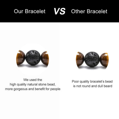 M MOOHAM Natural Stone Bracelets for Men - 8mm Tiger Eye | Matte Agate | Lava Rock Bracelets for Men Teen Boys Gifts Fathers Day Anniversary Birthday Gifts for Him