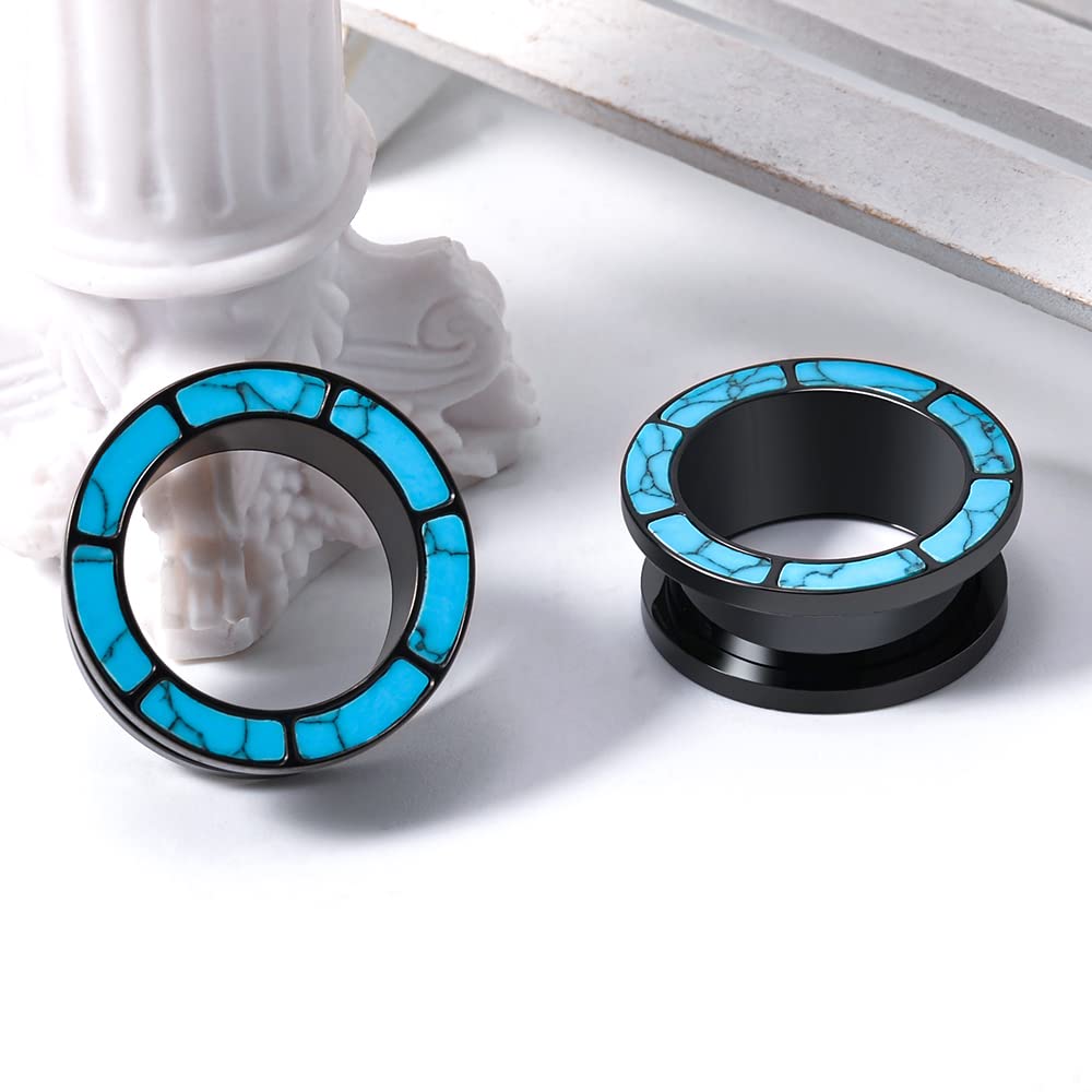 Blue Turquoise Stainless Steel Ear Flesh Tunnels Screw Fit Ear Gauges Stretcher Expander Piercing Jewelry