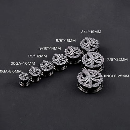 1 Pair Ear Gauge Flesh Tunnels Punk Retro Octopus Hollow Mushroom Double Flared Plug Expander Stretcher Women Body Piercing Jewelry