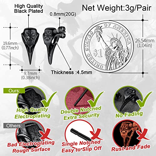 FaithHeart Raven Stud Earrings for Women Men, Stainless Steel Punk Gothic Norse Viking Crow Ear Studs with Delicate Gift Packaging