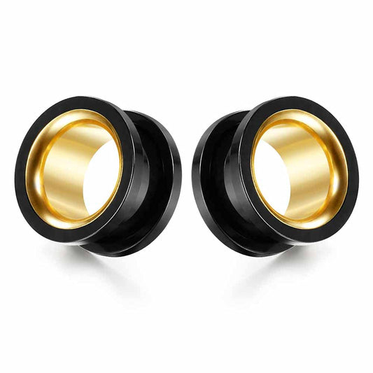 2PCS Stainless Steel Screw Ear Gauges Tunnels Hollow Double Flare Black Gold For Man For Woman Body Piercing Jewelry 6mm-30mm Stretcher