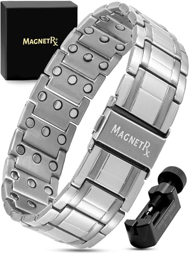 MagnetRX® 3X Strength Magnetic Bracelets for Men – Effective Titanium Mens Magnetic Bracelet – Premium Fold-Over Clasp & Adjustable Length with Sizing Tool & Gift Box (Black)