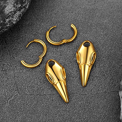 FaithHeart Raven Stud Earrings for Women Men, Stainless Steel Punk Gothic Norse Viking Crow Ear Studs with Delicate Gift Packaging