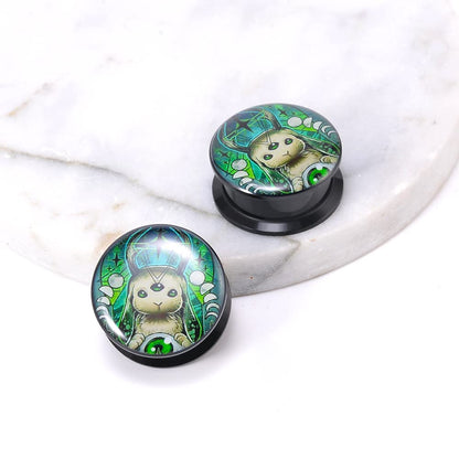 1 Pair Acrylic Solid Screw On Ear Plugs Tunnels Resin Allergy Free Stretcher Egyptian Cat Goddess Egypt Mythology Color Drawing For Women Men Body Piercing Jewelry