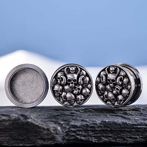 2PCS Surgical Steel Screw Fit Flesh Tunnels Skeleton Gothic Ear Expander Stretching Plugs Gauge 0G-1"(8mm-25mm)