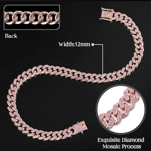 LEIFIDE Pink Crystal Dog Necklace Rose Gold Link Chain Collar for Small, Medium and Large Dogs 8 Inch