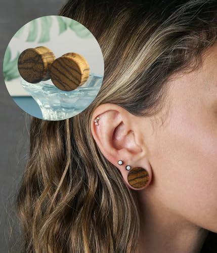 TIANCI FBYJS 3 Pairs Gauges For Ears Wood Saddle Fit Solid Organic Ear Plug Gauges Double Flared Wooden Ear Tunnels Stretcher Punk Piercing