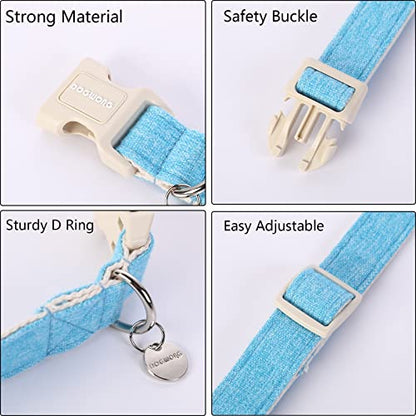DOGWONG Cotton Hemp Dog Collar, Heavy-Duty Pink Dog Collar Durable Soft Natural Fabric Pet Dog Collar Cute Wedding Puppy Necklace for Small Medium Large Dog