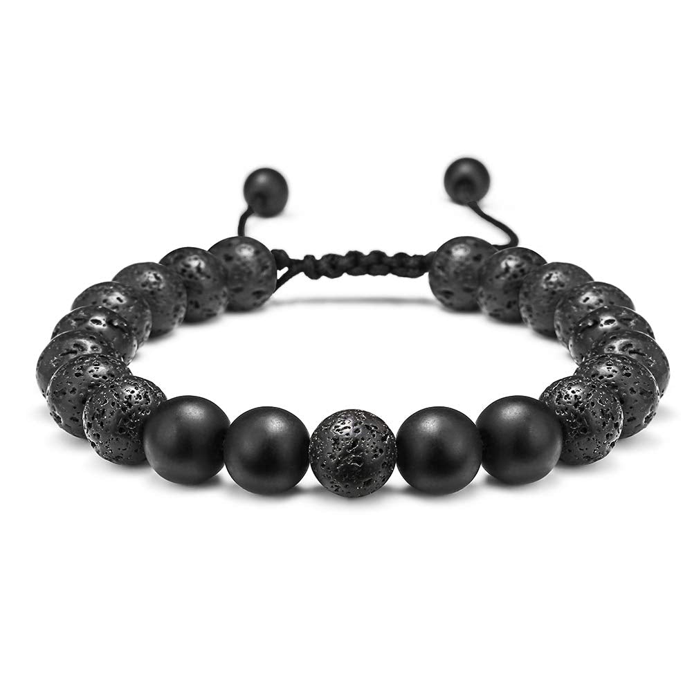 M MOOHAM Natural Stone Bracelets for Men - 8mm Tiger Eye | Matte Agate | Lava Rock Bracelets for Men Teen Boys Gifts Fathers Day Anniversary Birthday Gifts for Him