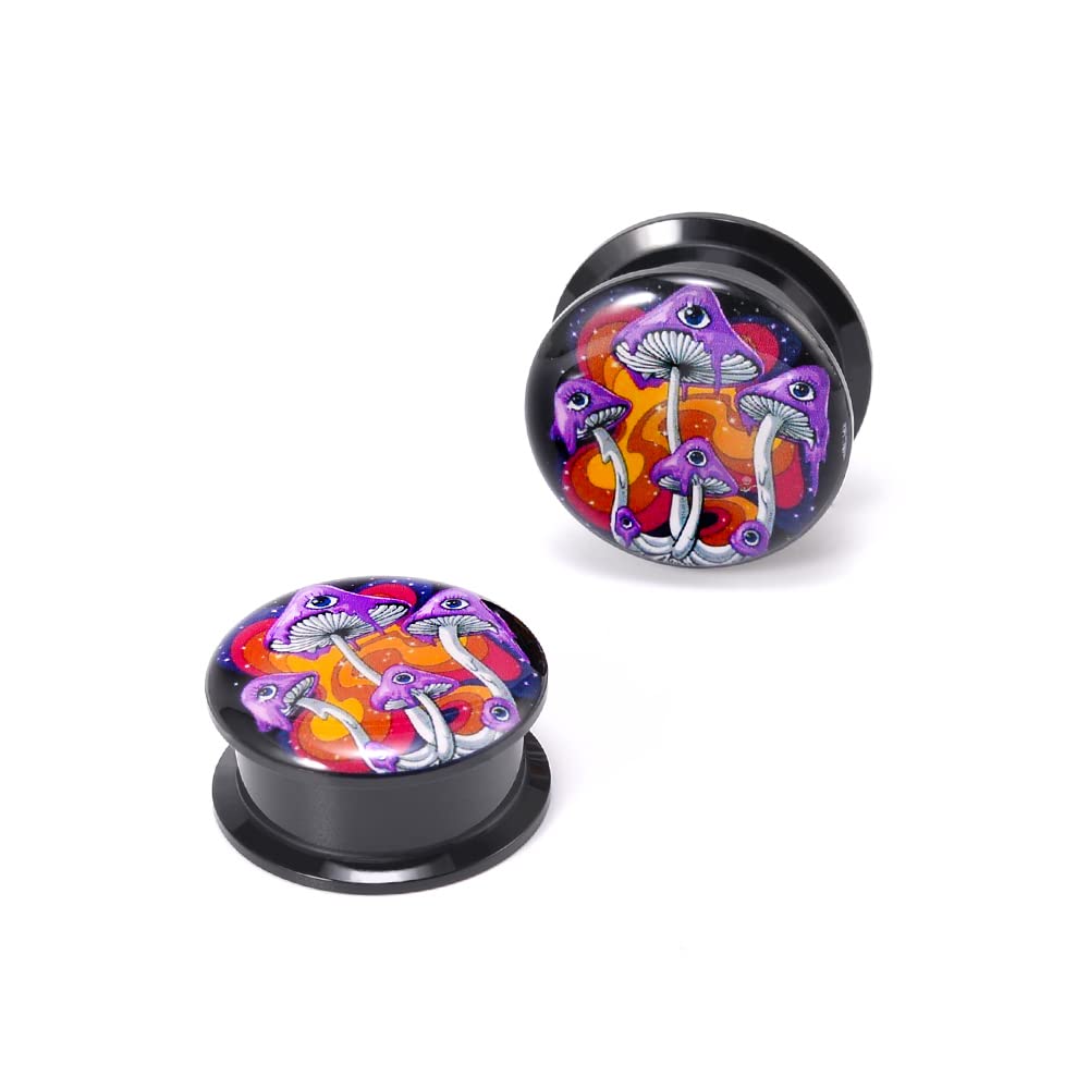 1 Pair Acrylic Solid Screw On Ear Plugs Tunnels Allergy Free 2g- 1 Inch Stretcher Steampunk Graffiti Pattern Color Painting For Women For Men Body Piercing Jewelry