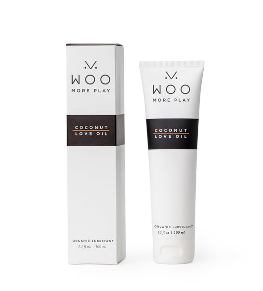 Woo More Play Coconut Love Oil | Organic Coconut Oil Personal Lubricant for Men and Women | Natural and Clean Ingredients | Doubles as Massage Oil | Relaxing Scent | 3.3 fl Oz