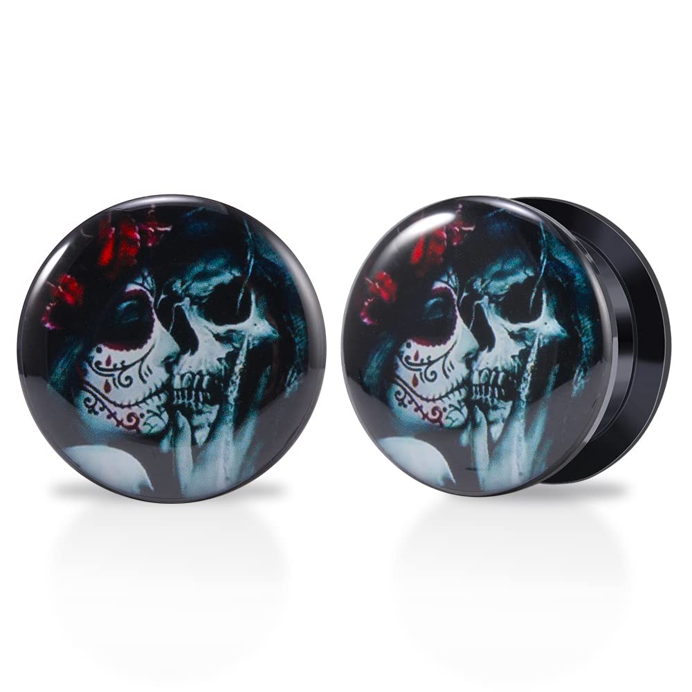 1 Pair Acrylic Solid Screw On Ear Plugs Tunnels Santa Muerte Death Goodness Resin Allergy Free Stretcher For Women Men Body Piercing Jewelry