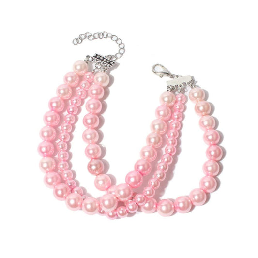 Fancy 3 Rows Pearl Pink Diamond Pet Cat Dog Necklace Collar Jewelry Pet Cat Dog Girl Costume Accessories(7.8-12.6in)