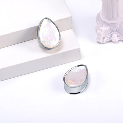 2PCS 8mm-25mm Pearl Shell Ear Gauges Saddle Tunnels 316L Stainless Steel Teardrop Heart Shape Double Flared Plugs Expander Stretcher Piercing
