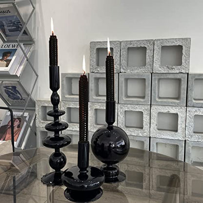 Candlestick Holders, Glass Candle Holders for Table Centerpiece, Taper Candle Stand Modern Style Black Candle Holder for Wedding Decor and Dinner Party (Color : Black)