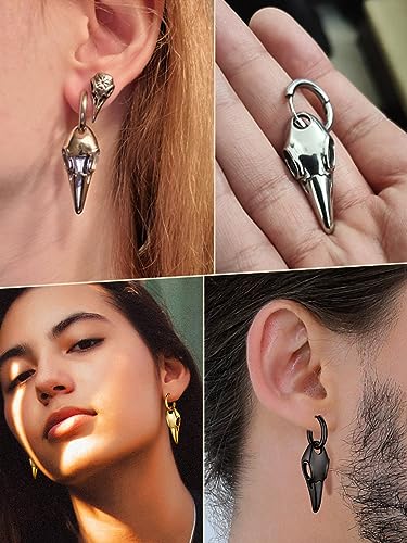 FaithHeart Raven Stud Earrings for Women Men, Stainless Steel Punk Gothic Norse Viking Crow Ear Studs with Delicate Gift Packaging