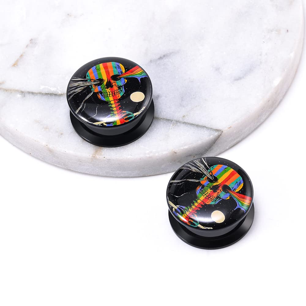 1 Pair Acrylic Solid Screw On Ear Plugs Tunnels Allergy Free 2g- 1 Inch Stretcher Steampunk Graffiti Pattern Color Painting For Women For Men Body Piercing Jewelry