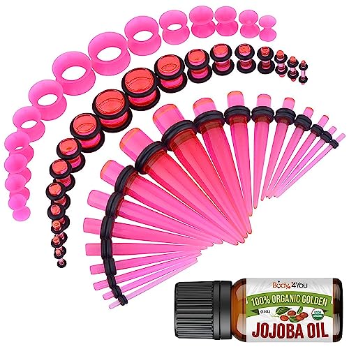 BodyJ4You 54PC Ear Stretching Kit 14G-12mm - Aftercare Jojoba Oil - Acrylic Plugs Gauge Tapers Silicone Tunnels - Lightweight Expanders Men Women