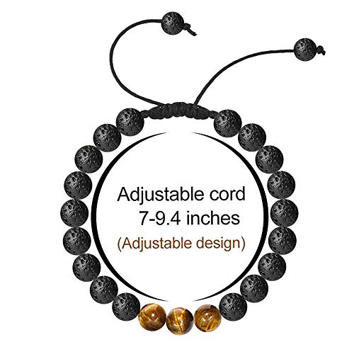 M MOOHAM Natural Stone Bracelets for Men - 8mm Tiger Eye | Matte Agate | Lava Rock Bracelets for Men Teen Boys Gifts Fathers Day Anniversary Birthday Gifts for Him