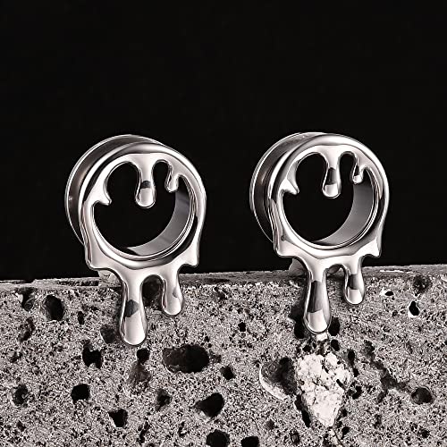2PCS Cool Water Drops Ear Tunnels Plugs 316 Stainless Steel Ear Gauges Hypoallergenic Earring Expanders for Stretched Piercing Body Jewelry