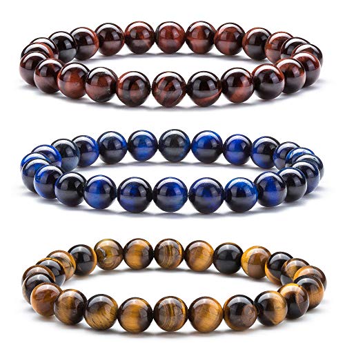 Hamoery Men Women 8mm Natural Stone Lava Rock Diffuser Bracelet Elastic Yoga Agate Beads Bracelet Bangle