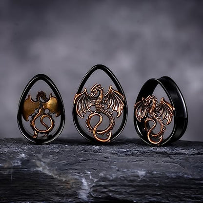 COOEAR 1 Pair Double FLared Tear Drop Ear Tunnels Piercing Stainless Steel Scarab Gauges Silvery Earrings Plugs 0g to 1".