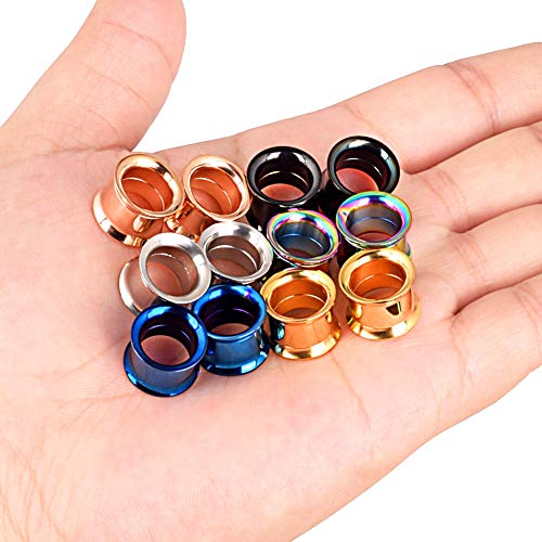 Longbeauty Colorful Stainless Steel Screwed Double Flared Ear Tunnels Expander Plugs Stretcher 12pcs Set Gauges 3mm-25mm